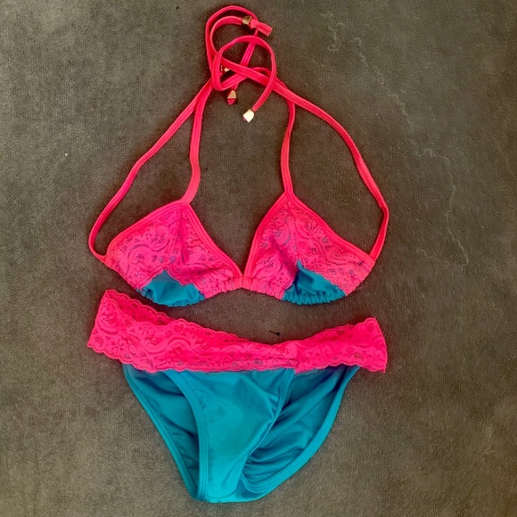 Lot of 4 bright Roxy and Lucky Brand bikinis Sz S - Picture 2 of 16